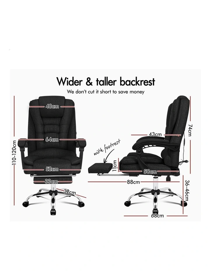 Massage Office Chair Fabric Seat Black image 3