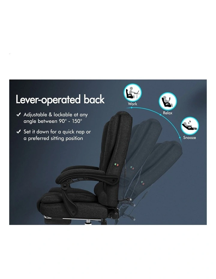 Massage Office Chair Fabric Seat Black image 5
