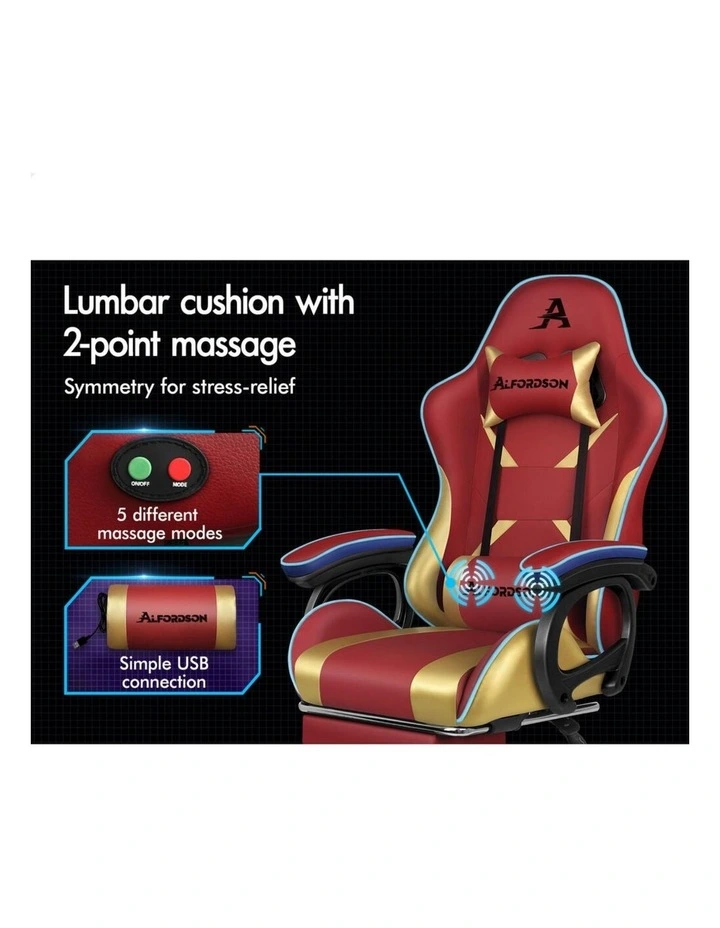 Gaming Office Chair Racing Massage Computer Seat Footrest Leather image 3
