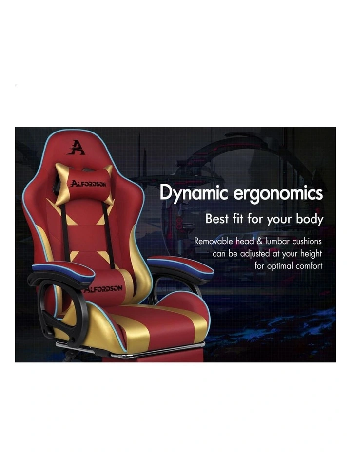 Gaming Office Chair Racing Massage Computer Seat Footrest Leather image 7