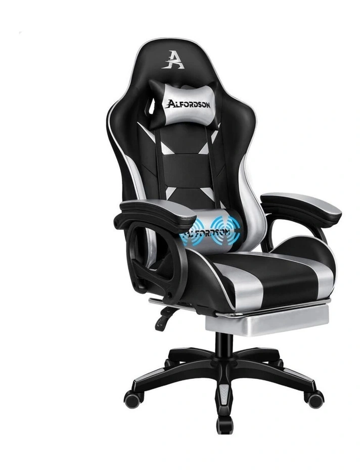 Gaming Office Chair Racing Massage Computer Seat Footrest Leather image 1