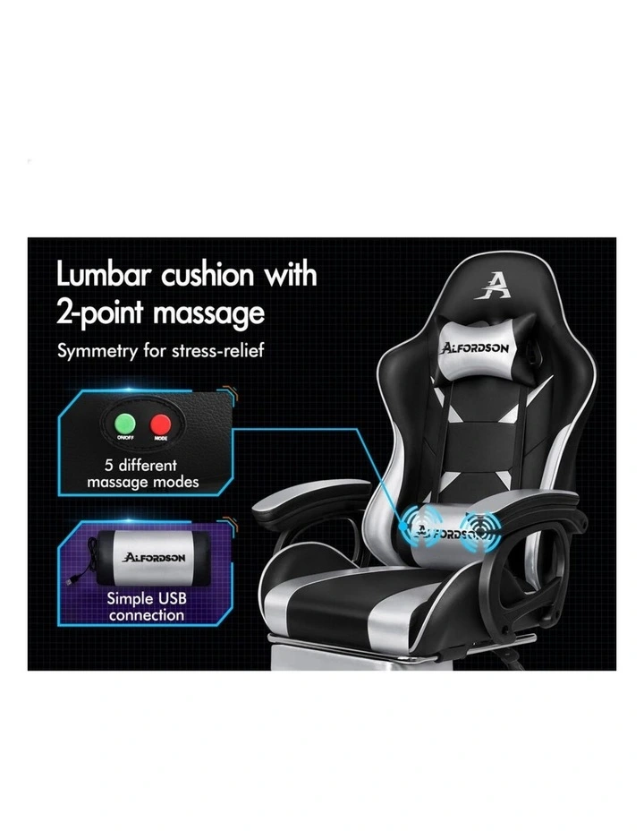 Gaming Office Chair Racing Massage Computer Seat Footrest Leather image 2