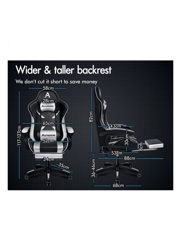 Gaming Office Chair Racing Massage Computer Seat Footrest Leather image 6