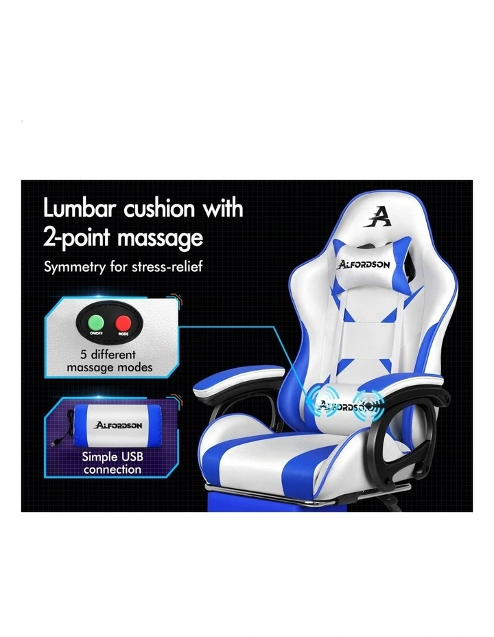 Gaming Office Chair Racing Massage Computer Seat Footrest Leather image 3