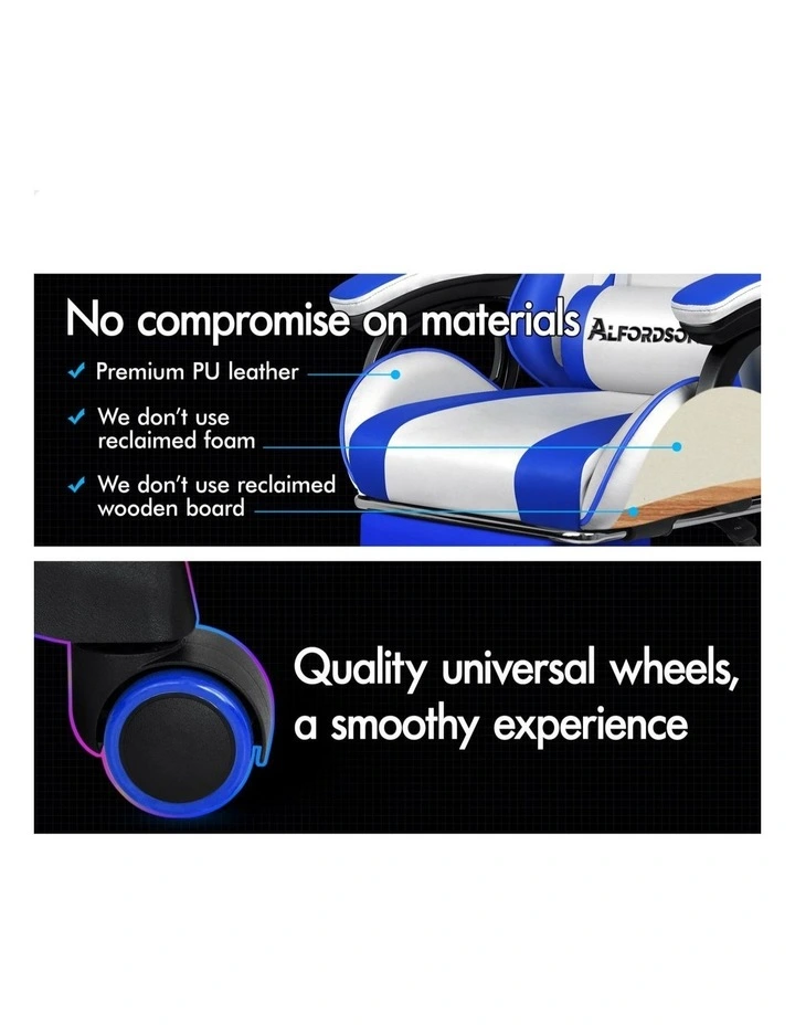 Gaming Office Chair Racing Massage Computer Seat Footrest Leather image 4
