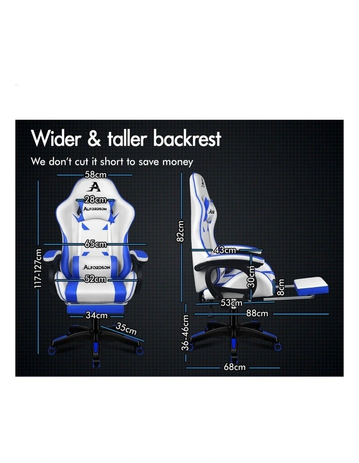 Gaming Office Chair Racing Massage Computer Seat Footrest Leather image 6