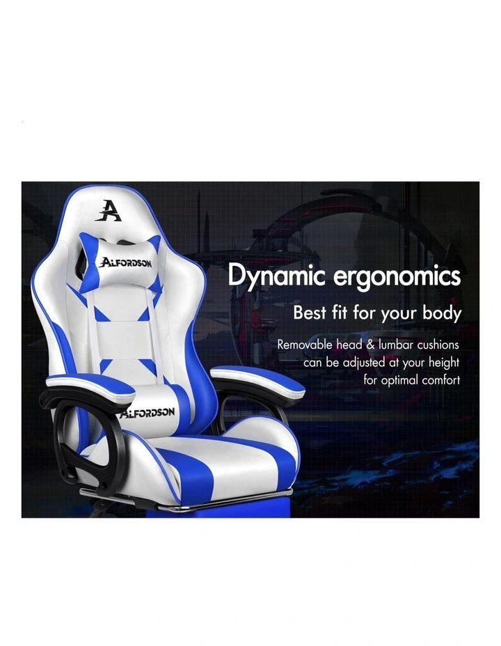 Gaming Office Chair Racing Massage Computer Seat Footrest Leather image 7