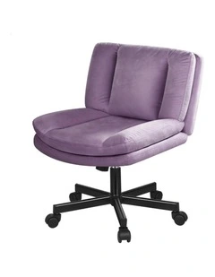 Armless Office Desk Chair Mid Back Wide Seat w/ Wheels Velvet Purple