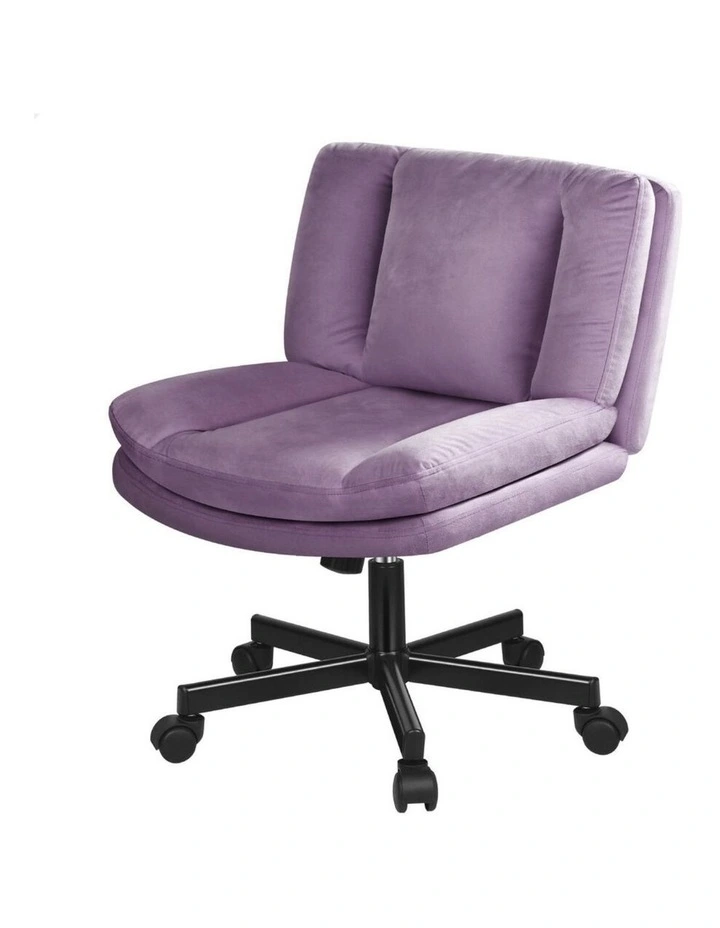 Armless Office Desk Chair Mid Back Wide Seat w/ Wheels Velvet Purple image 1