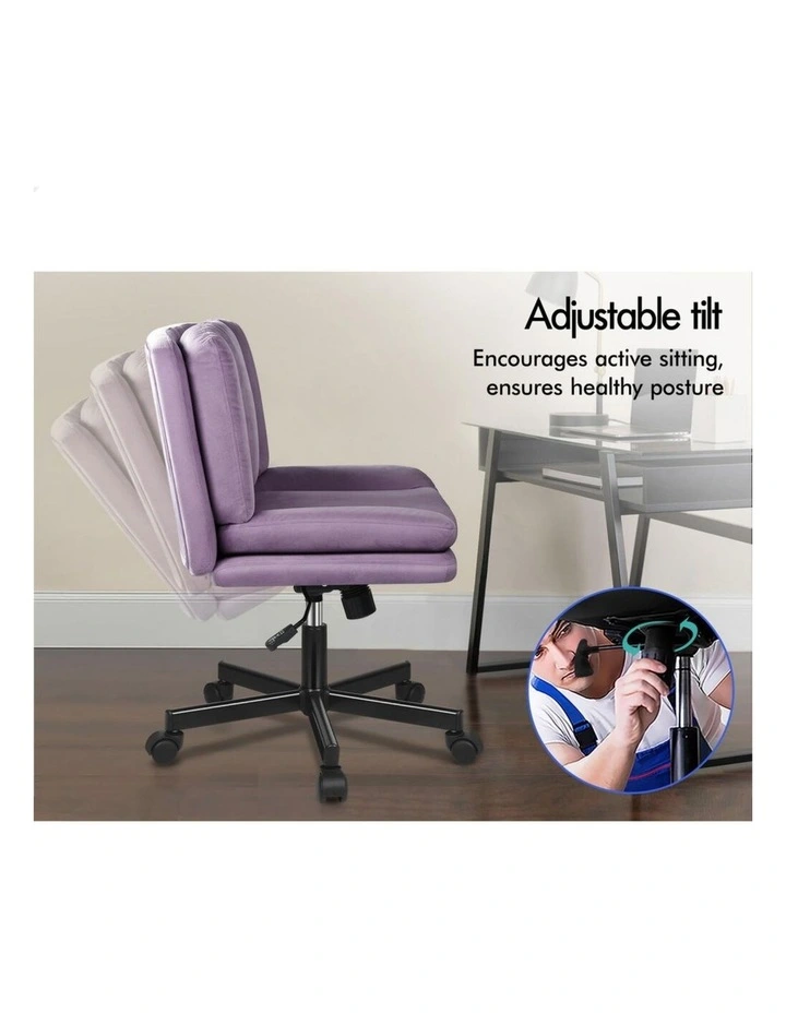Armless Office Desk Chair Mid Back Wide Seat w/ Wheels Velvet Purple image 4