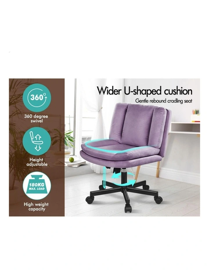 Armless Office Desk Chair Mid Back Wide Seat w/ Wheels Velvet Purple image 6