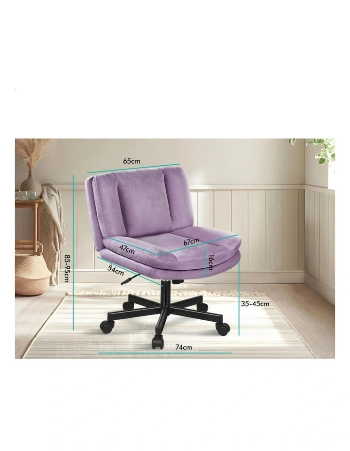 Armless Office Desk Chair Mid Back Wide Seat w/ Wheels Velvet Purple image 7
