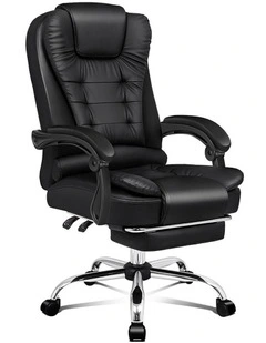 Office Chair PU Leather Seat Footrest Black