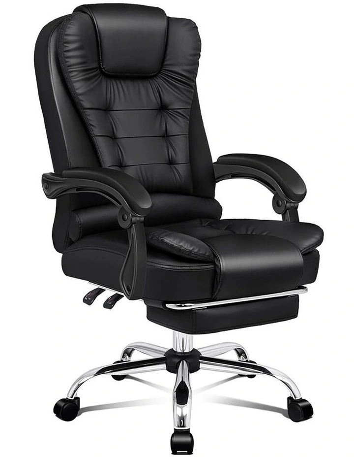Office Chair PU Leather Seat Footrest Black image 1