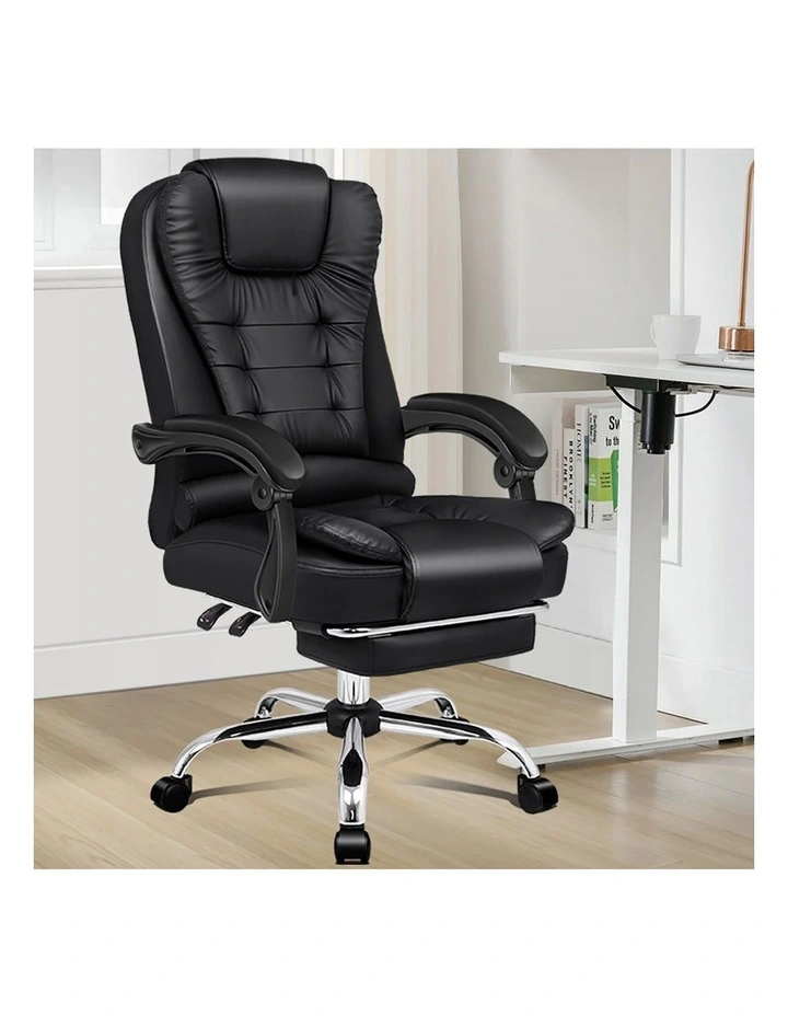 Office Chair PU Leather Seat Footrest Black image 2