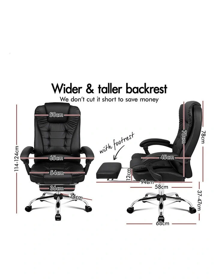 Office Chair PU Leather Seat Footrest Black image 3