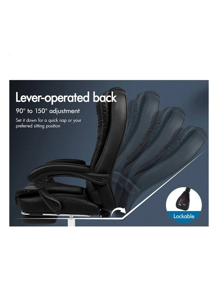 Office Chair PU Leather Seat Footrest Black image 4