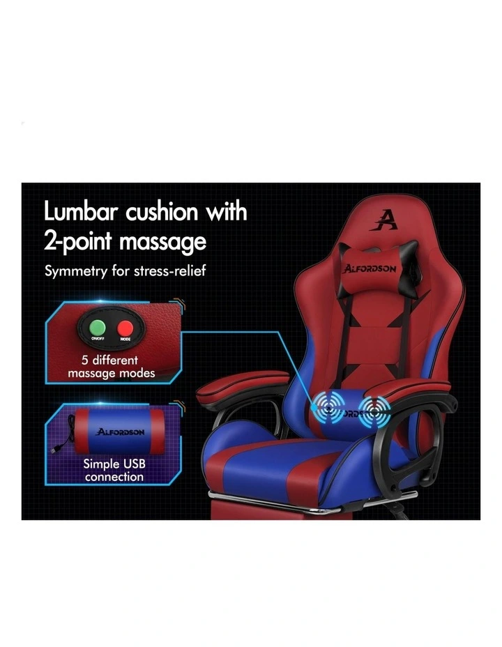 Gaming Office Chair Racing Massage Computer Seat Footrest Leather image 3