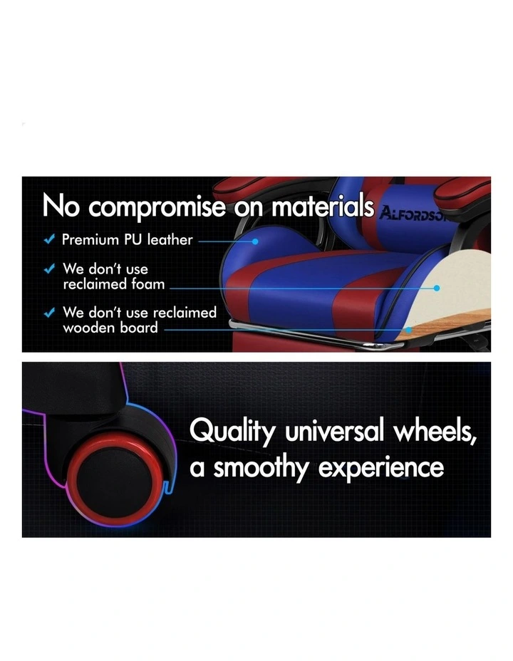 Gaming Office Chair Racing Massage Computer Seat Footrest Leather image 4