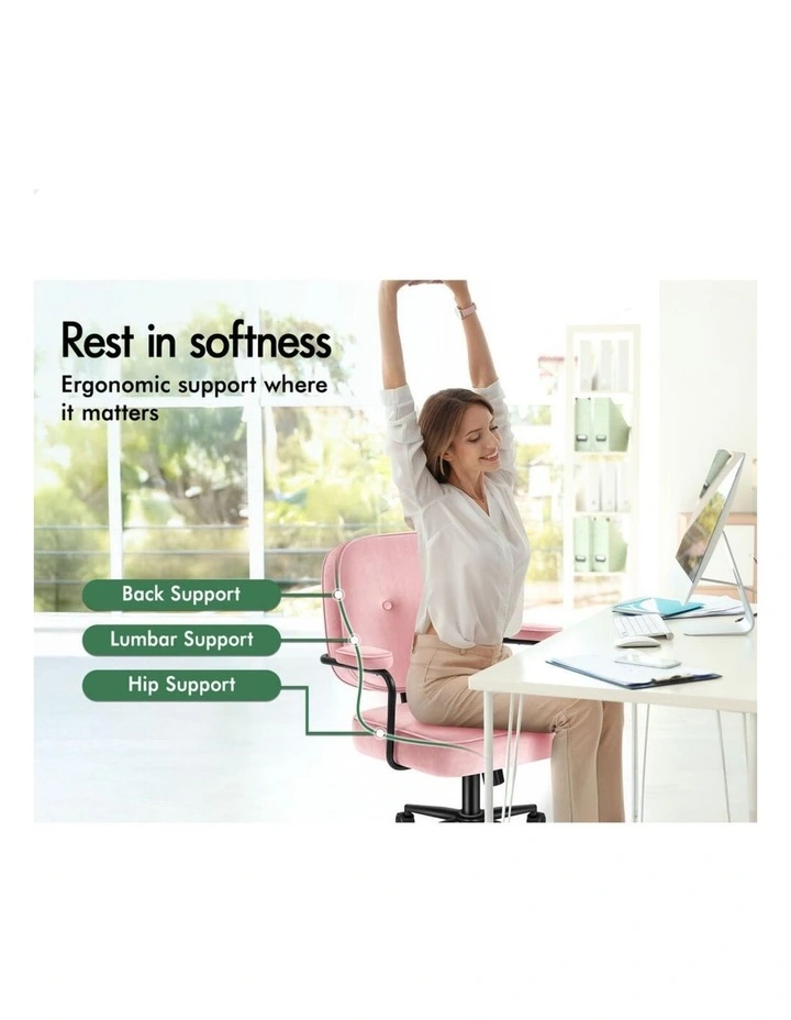 Office Chair Ergonomic Executive Computer Work Seat Velvet Pink image 3