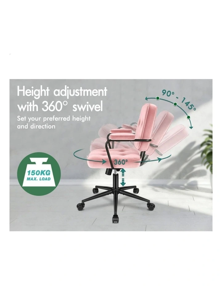 Office Chair Ergonomic Executive Computer Work Seat Velvet Pink image 5