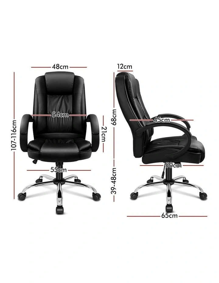 Executive Office Chair PU Leather Computer Gaming Racer Black Seat image 5