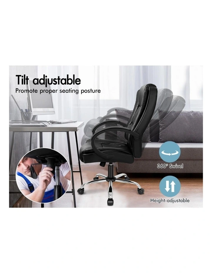 Executive Office Chair PU Leather Computer Gaming Racer Black Seat image 6