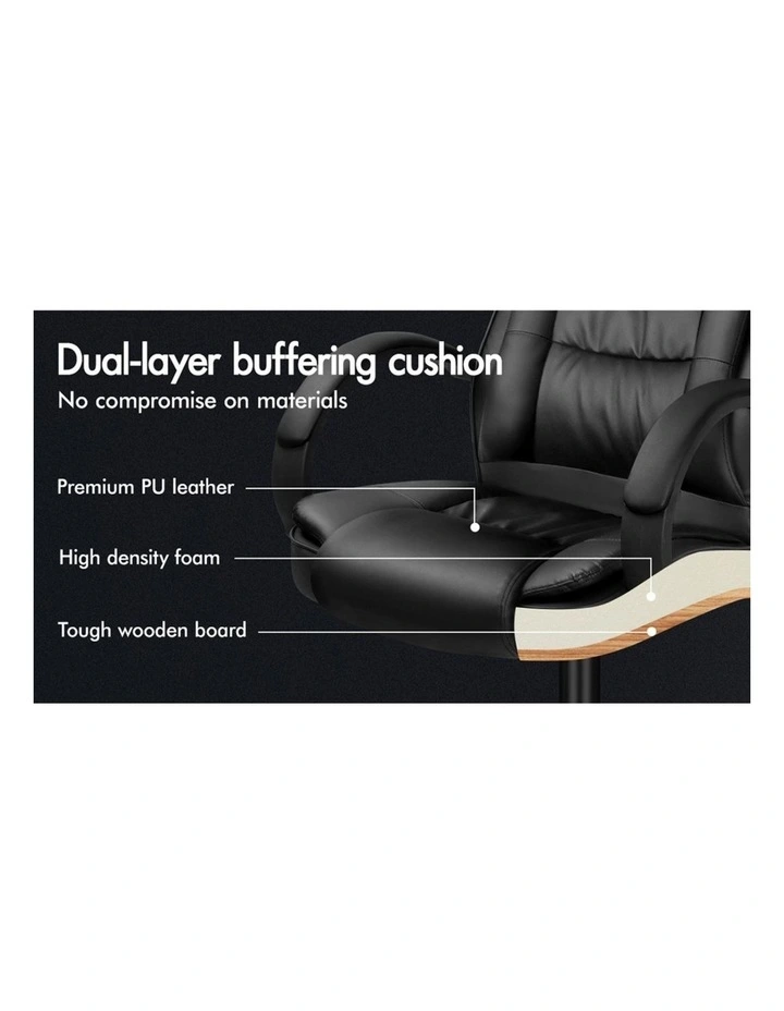 Executive Office Chair PU Leather Computer Gaming Racer Black Seat image 7