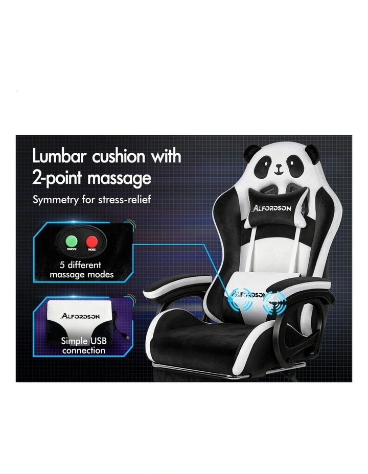 Gaming Office Chair Racing Massage Computer Seat Footrest Velvet image 4