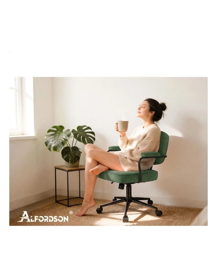 Office Chair Ergonomic Executive Computer Work Seat Chenille Green image 4