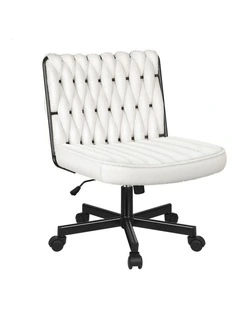 Armless Office Desk Chair Mid Back Wide Seat w/ Wheels Boucle White