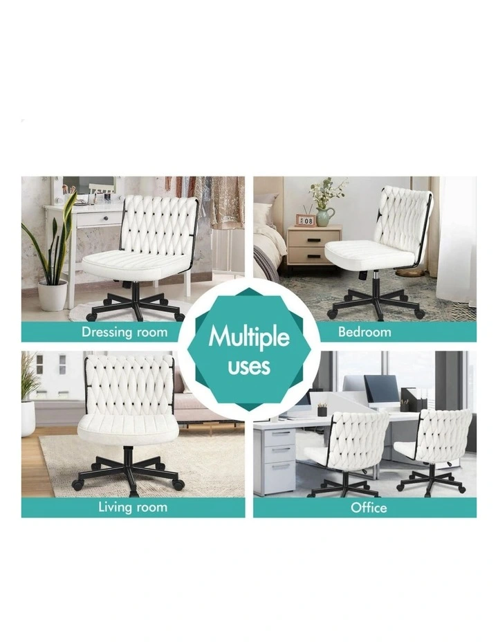 Armless Office Desk Chair Mid Back Wide Seat w/ Wheels Boucle White image 5