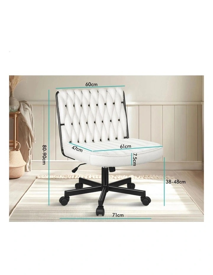 Armless Office Desk Chair Mid Back Wide Seat w/ Wheels Boucle White image 6