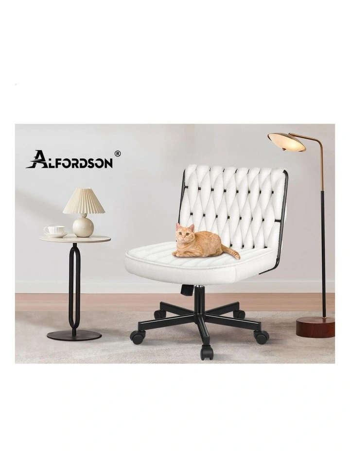 Armless Office Desk Chair Mid Back Wide Seat w/ Wheels Boucle White image 7