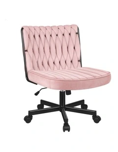 Armless Office Desk Chair Mid Back Wide Seat w/ Wheels Velvet Pink