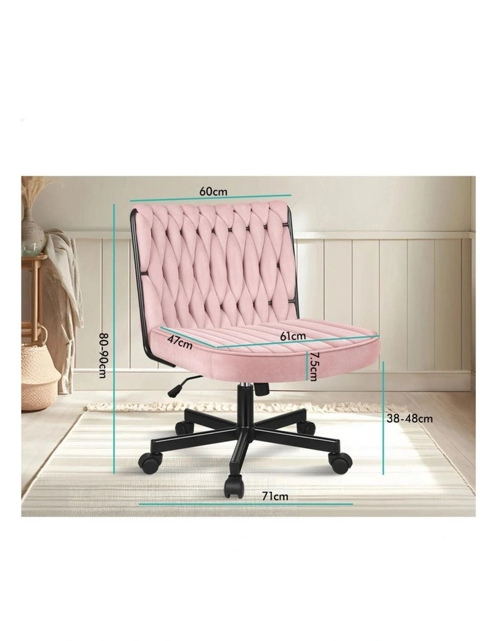 Armless Office Desk Chair Mid Back Wide Seat w/ Wheels Velvet Pink image 4