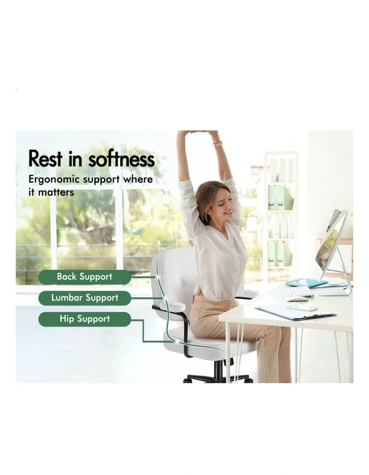 Office Chair Ergonomic Executive Computer Work Seat Boucle White image 3