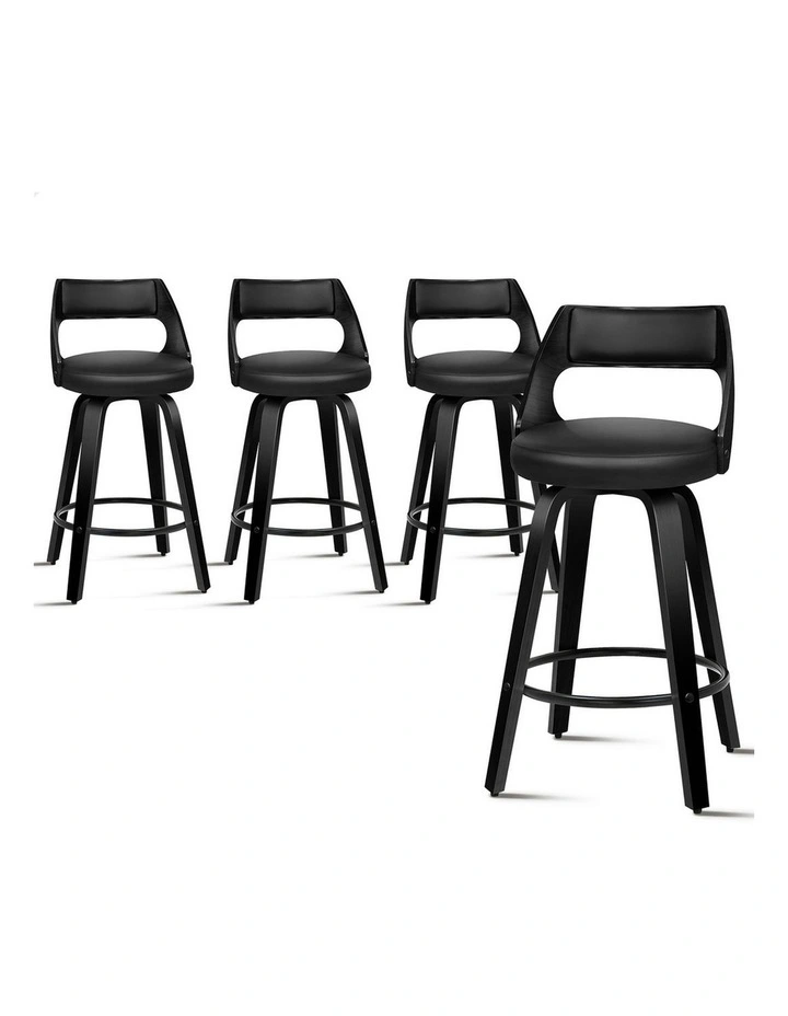 Bar Stools Swivel Leather Dining Chair x4 in Black image 1