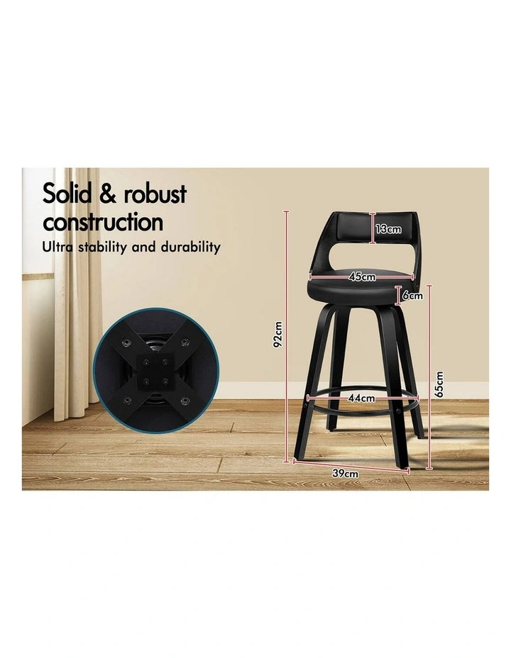 Bar Stools Swivel Leather Dining Chair x4 in Black image 7