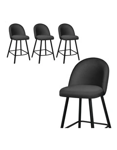 4x Bar Stools 66cm Kitchen Counter Velvet Dining Chairs Dark Grey