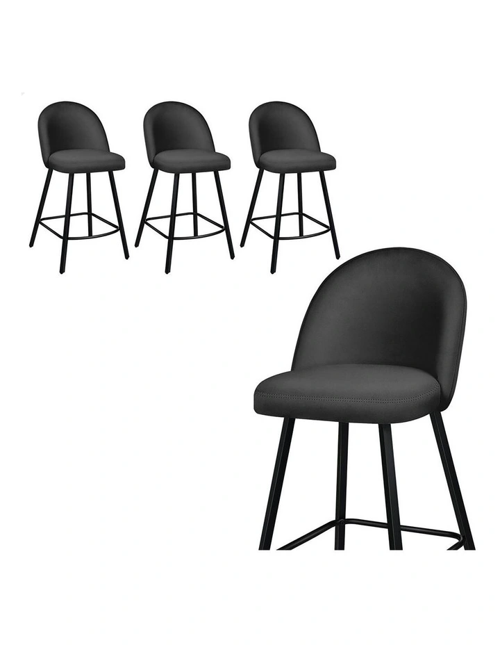 4x Bar Stools 66cm Kitchen Counter Velvet Dining Chairs Dark Grey image 1
