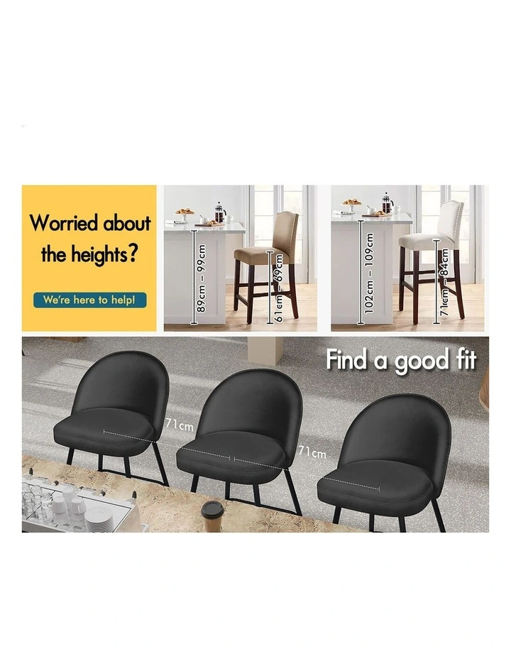 4x Bar Stools 66cm Kitchen Counter Velvet Dining Chairs Dark Grey image 2