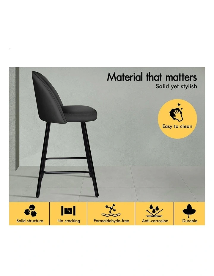 4x Bar Stools 66cm Kitchen Counter Velvet Dining Chairs Dark Grey image 5