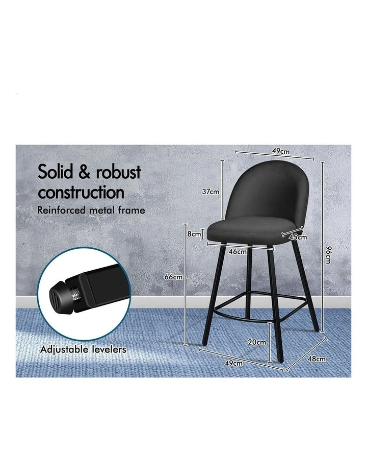 4x Bar Stools 66cm Kitchen Counter Velvet Dining Chairs Dark Grey image 7