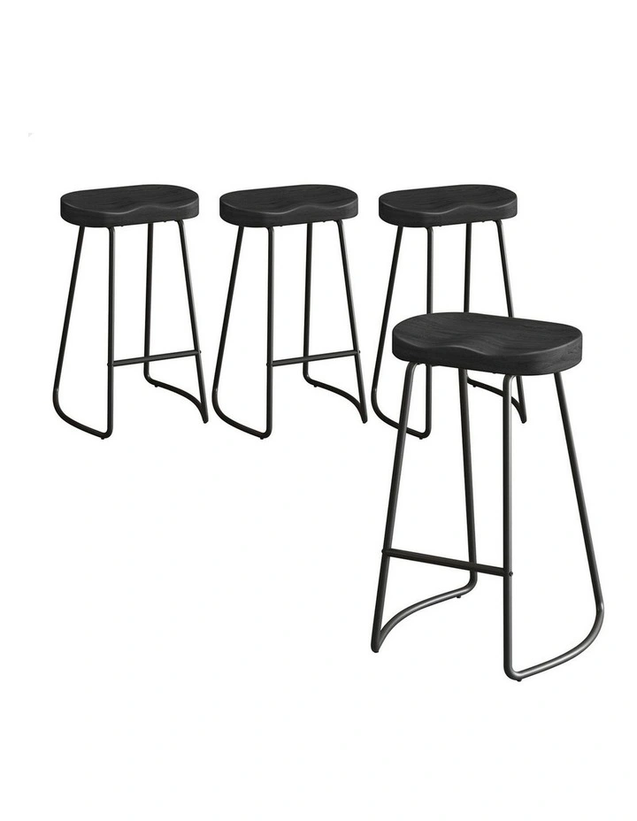 4x Bar Stools 75cm Tractor Kitchen Wooden Vintage Chair Black image 1