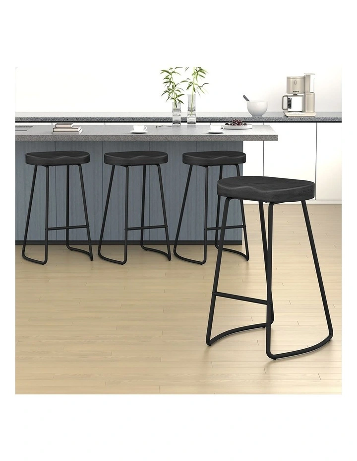 4x Bar Stools 75cm Tractor Kitchen Wooden Vintage Chair Black image 3