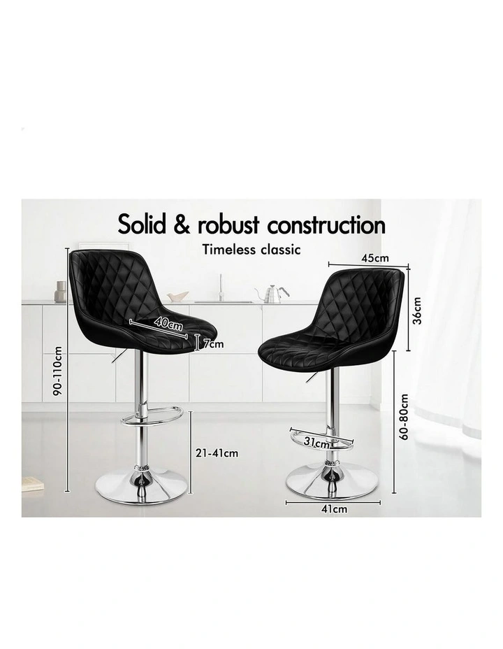 4x Bar Stools Gas Lift Leather Bar Chairs Kitchen Swivel Xena BLACK image 3