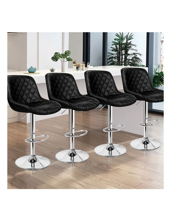 4x Bar Stools Gas Lift Leather Bar Chairs Kitchen Swivel Xena BLACK image 5