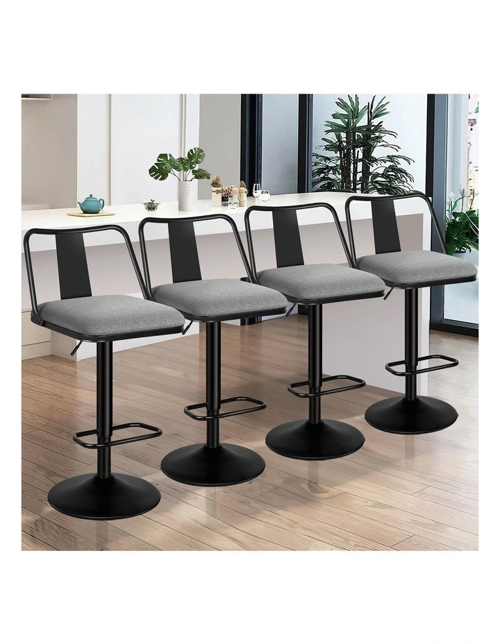4x Bar Stools Gas Lift Fabric Bar Chairs Kitchen Swivel Gloria GREY image 2
