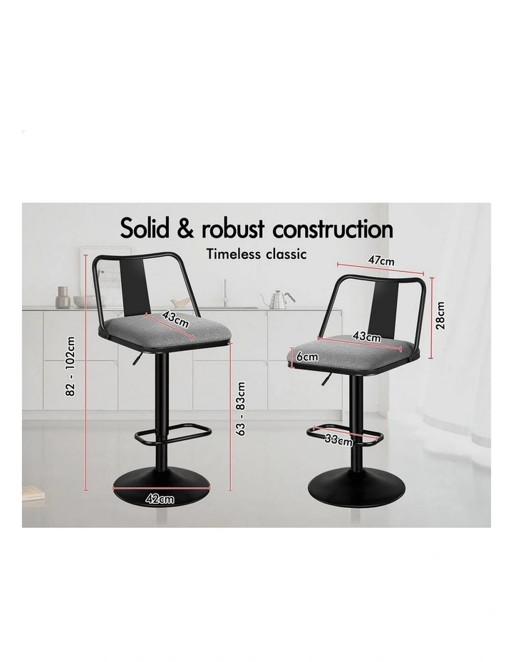 4x Bar Stools Gas Lift Fabric Bar Chairs Kitchen Swivel Gloria GREY image 7